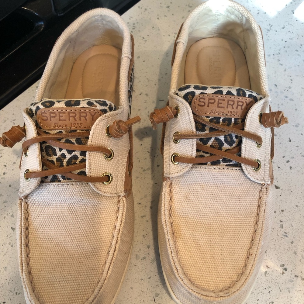 Sperry Songfish Animal Print Linen Boat Shoe Size 8.5